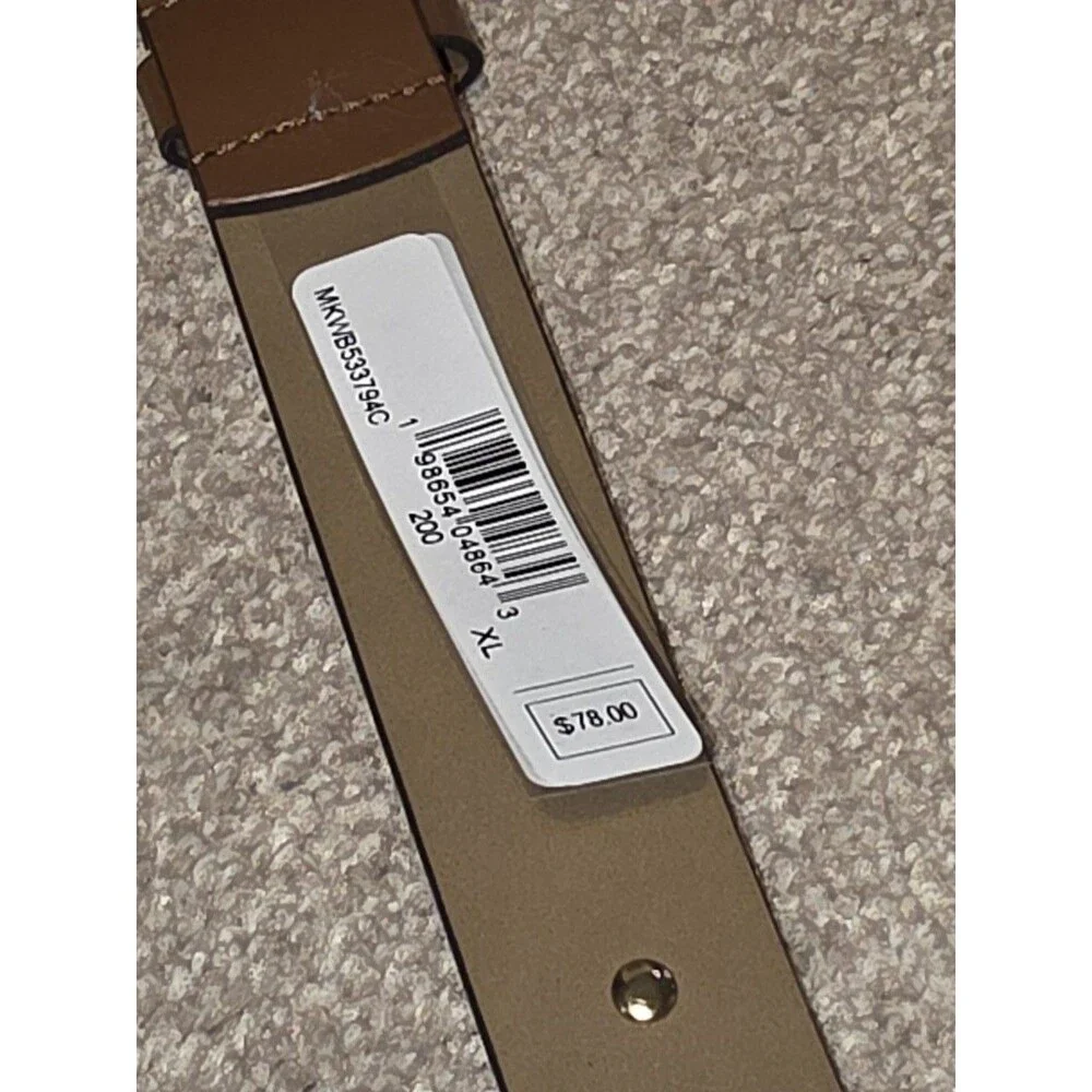 Michael Kors Tan Leather Belt XL Logo Studs Gold Tone Buckle NWT